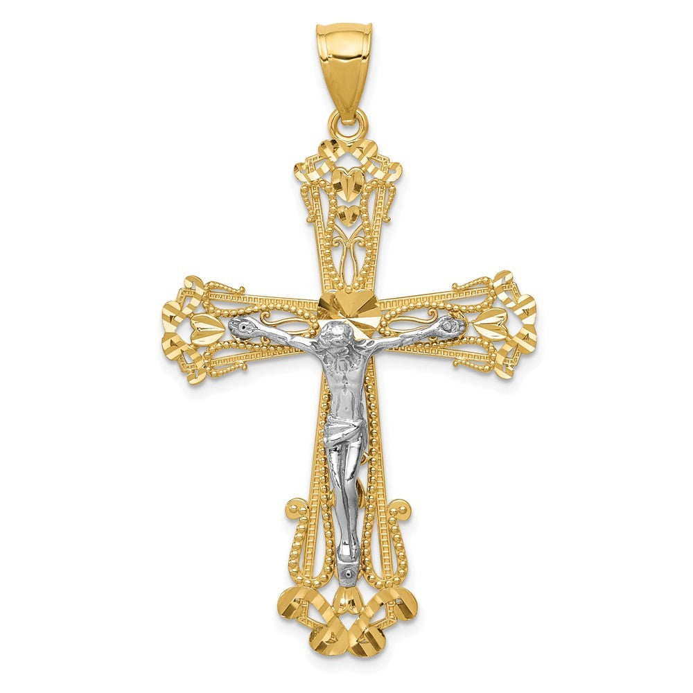 14k Two-Tone Gold Diamond-cut Crucifix Pendant