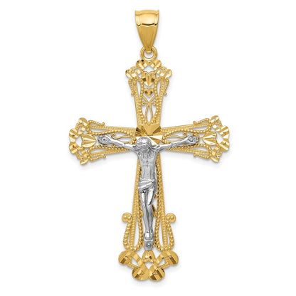 14k Two-Tone Gold Diamond-cut Crucifix Pendant
