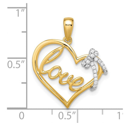 14k Two-tone Gold Polished Heart with Bow Diamond Pendant for Women