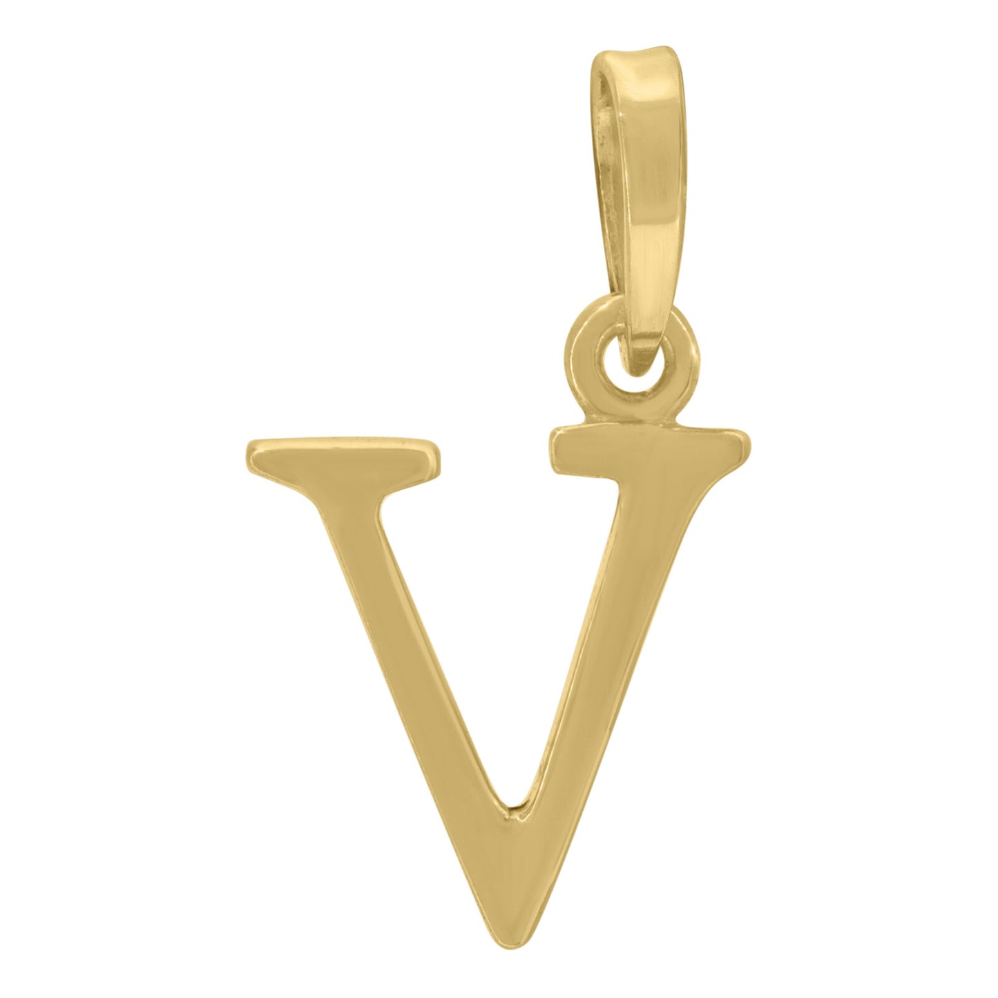 925 Sterling Silver Yellow-Tone Plain Initial Alphabet V Charm Pendant