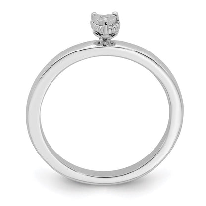 Sterling Silver Rhodium Plated Polished Diamond Heart Shape Ring Size 6
