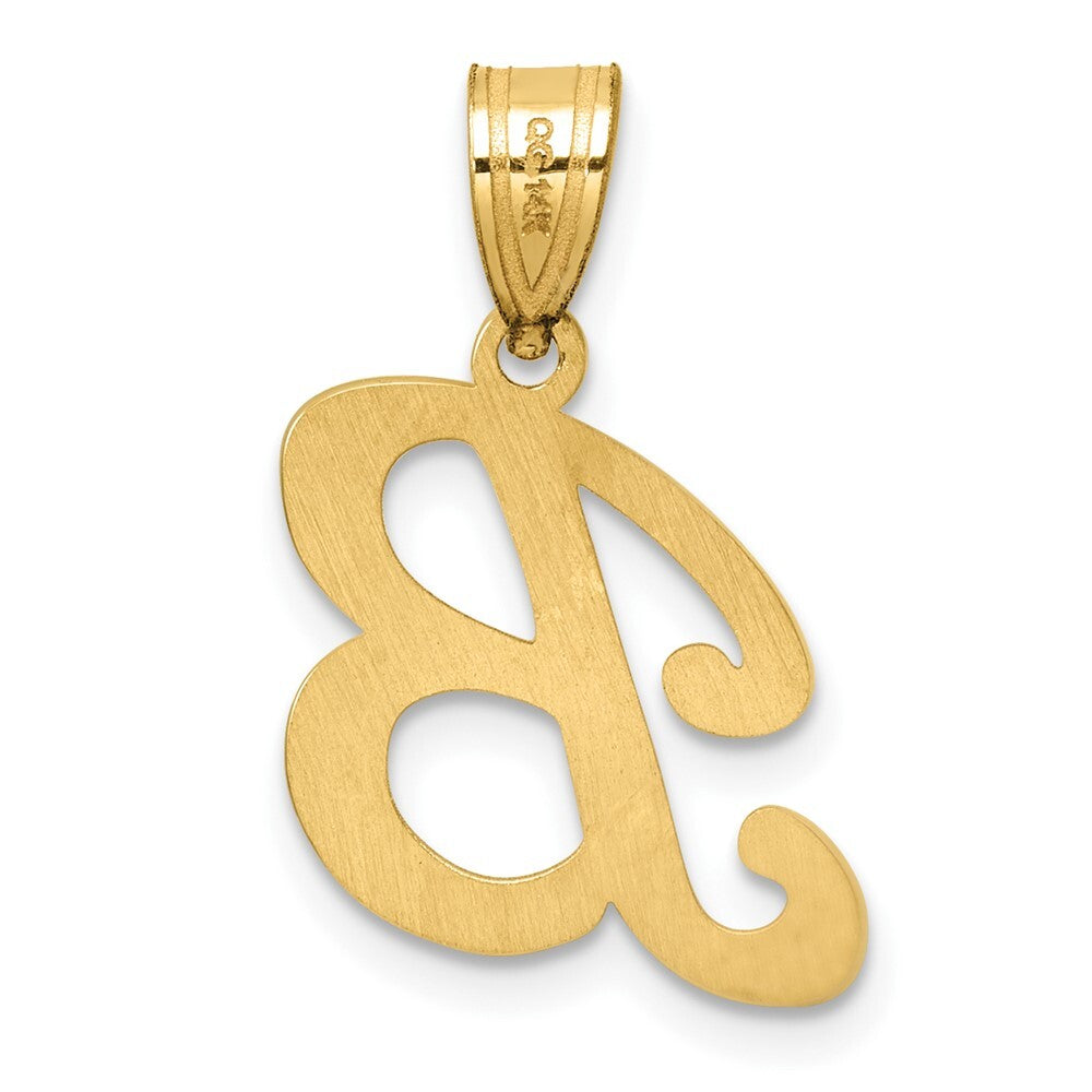 14k Yellow Gold Script Letter B Initial Pendant for Women
