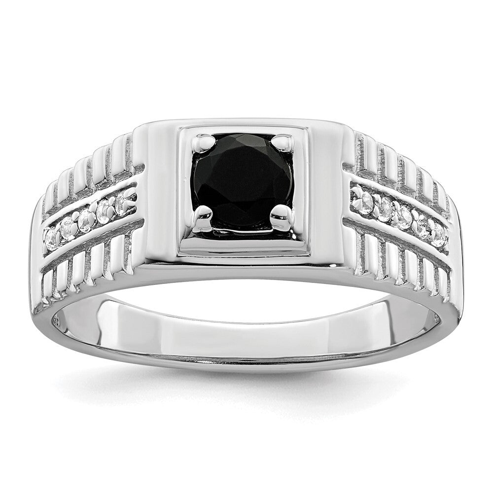 Sterling Silver Rhodium-plated Men's Onyx and White Topaz Ring Size 11