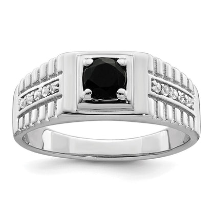 Sterling Silver Rhodium-plated Men's Onyx and White Topaz Ring Size 11