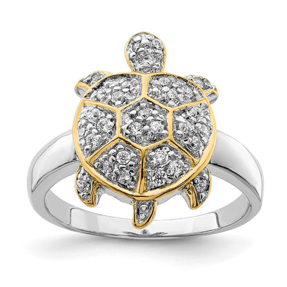 Sterling Silver Rhodium-plated Cubic Zirconia Turtle Ring Size 6