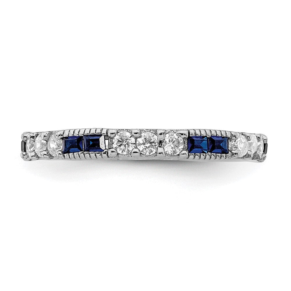 Sterling Silver Rhodium-plated Lab Cr Blue Spinel & Cubic Zirconia Ring Size 7