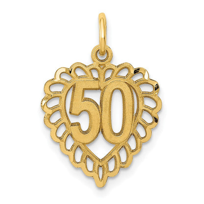 14k Yellow Gold 50 in Heart Charm Pendant for Women