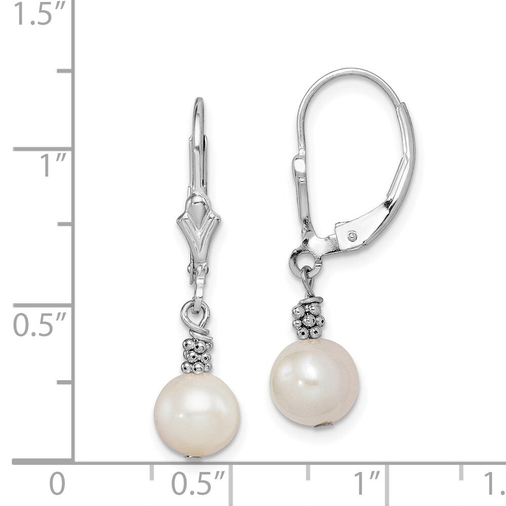 Sterling Silver Beaded Freshwater Cultured Pearl Leverback Dangle Earrings