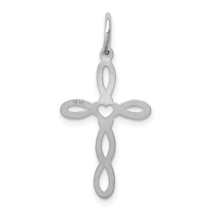 14K White Gold Loop Center Heart Cross Charm