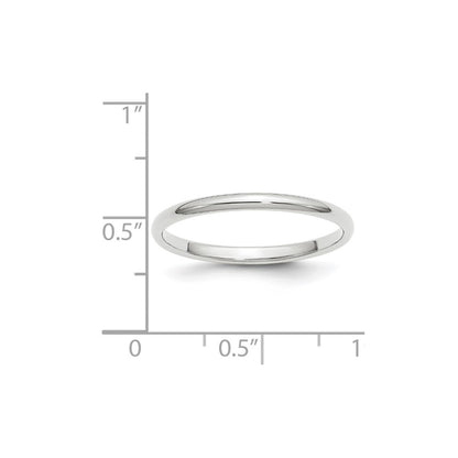 14k White Gold 2mm Half Round Wedding Band Ring Size 14