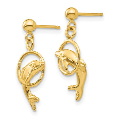 14k Yellow Gold Dolphin Stud Earrings Gift for Women