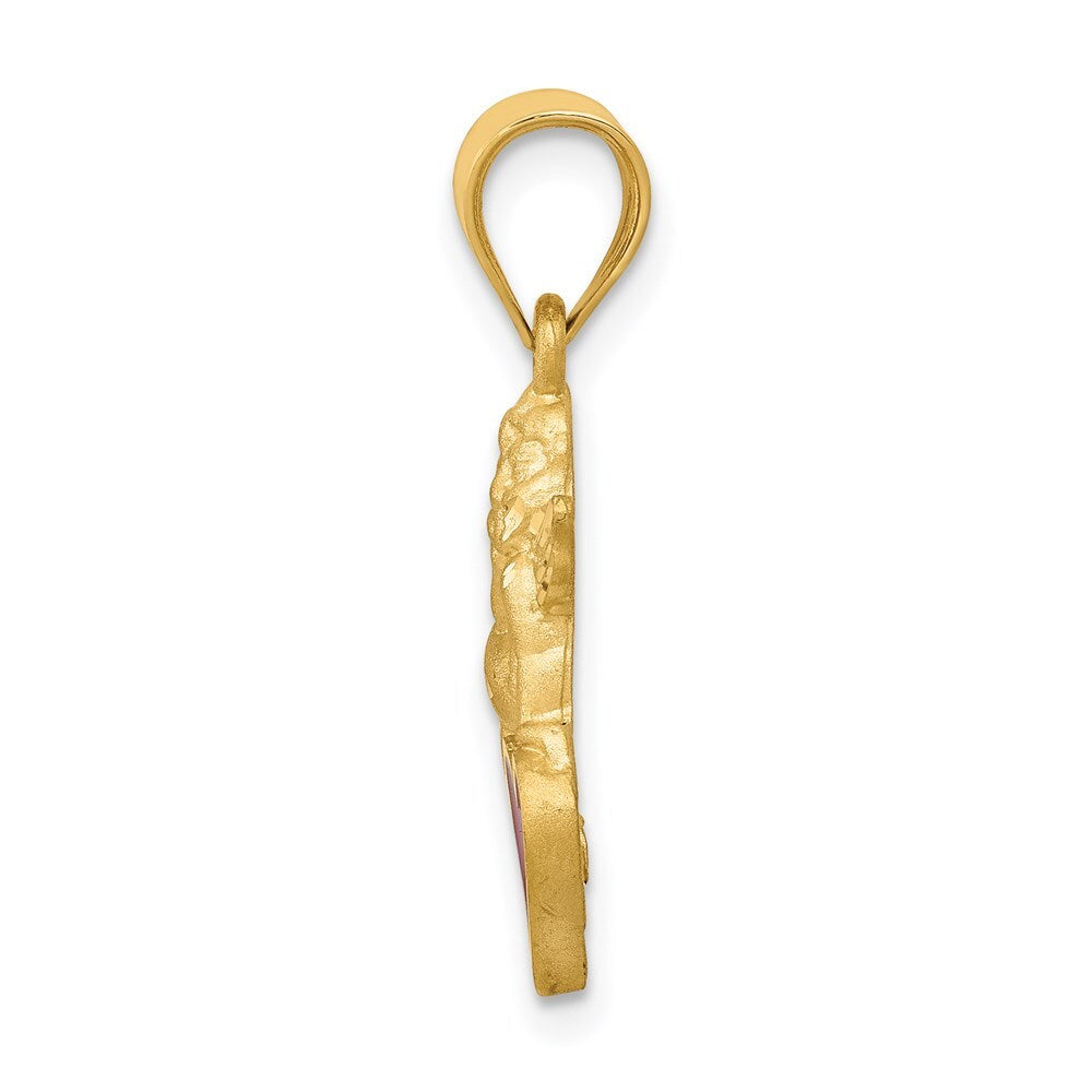 14k Yellow Gold Enameled Angel on Heart Pendant for Women