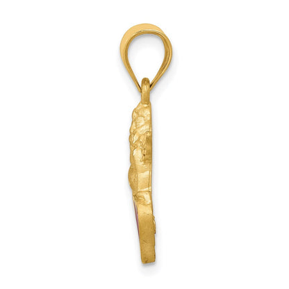 14k Yellow Gold Enameled Angel on Heart Pendant for Women