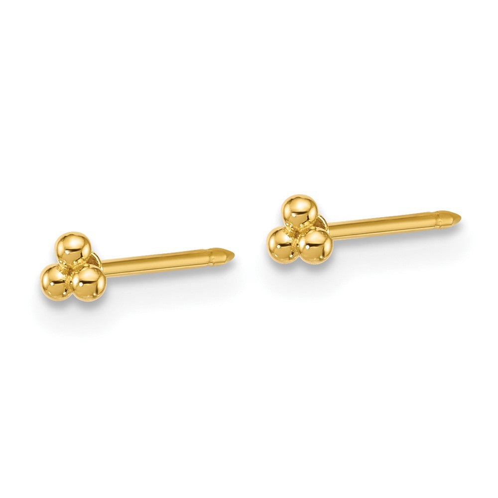 14k Yellow Gold Polished 3mm Triple Ball Post Piercing Earrings