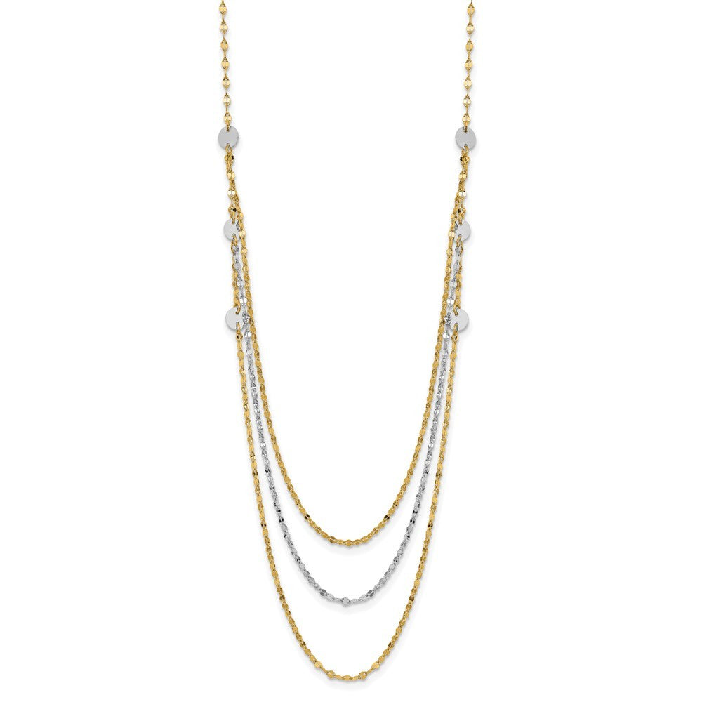 14k Two-tone Gold Triple Layer Polished Circles Fancy Necklace