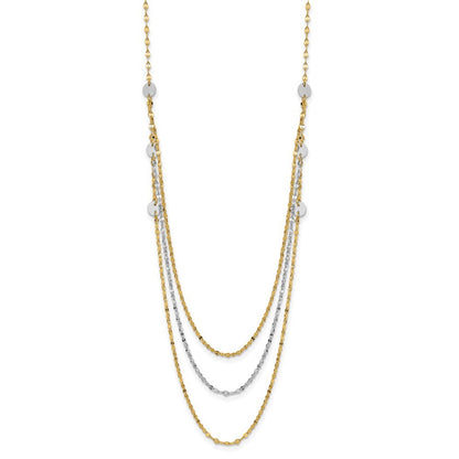 14k Two-tone Gold Triple Layer Polished Circles Fancy Necklace