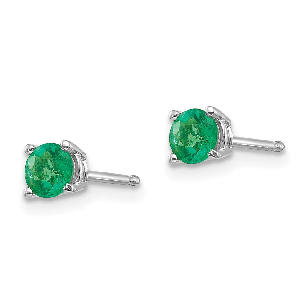 14k White Gold Emerald Stud Earrings Gift for Women