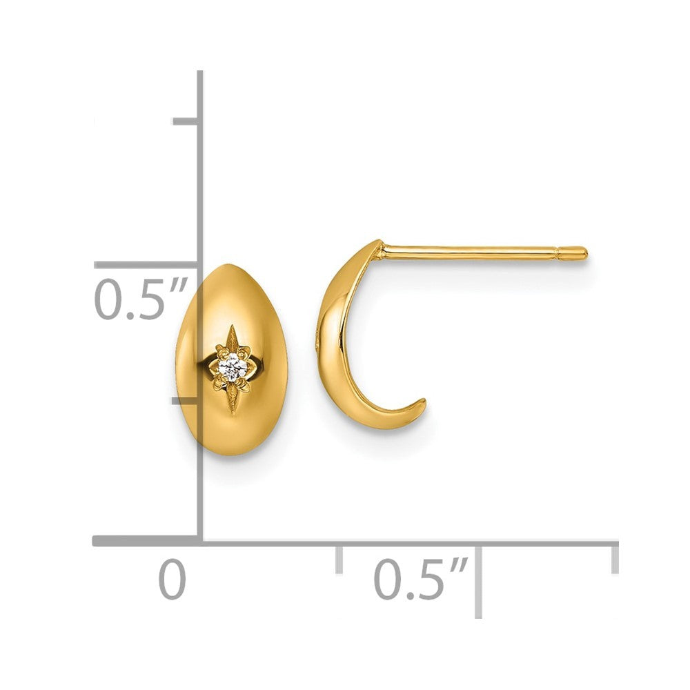 14k Yellow Gold Polished CZ Star J-Hoop Earrings