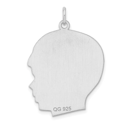 Sterl Silver Rh-plt Engraveable Boy Polished Front/Satin Back Disc Charm