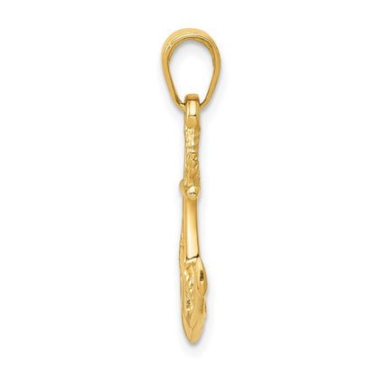 14k Yellow Gold Solid Polished 3-D Anchor Pendant