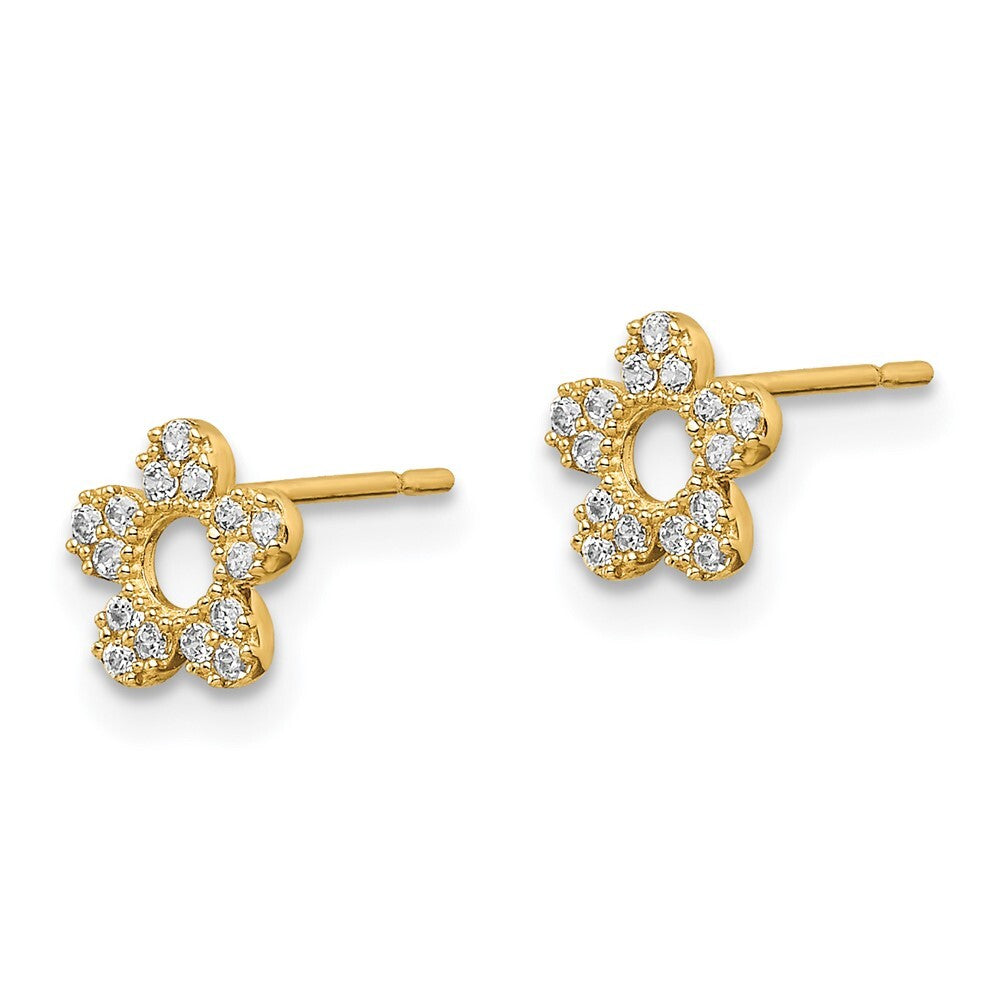 14k Yellow Gold Cubic Zirconia Flower Stud Earrings Gift for Women
