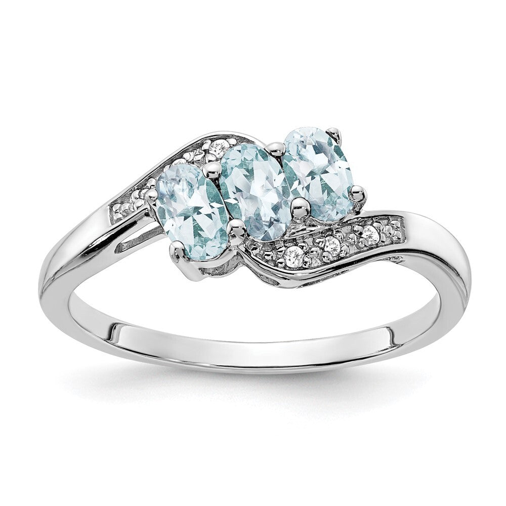 Sterling Silver Rhodium-plated Aquamarine and Diamond Ring Size 8