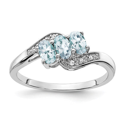 Sterling Silver Rhodium-plated Aquamarine and Diamond Ring Size 8