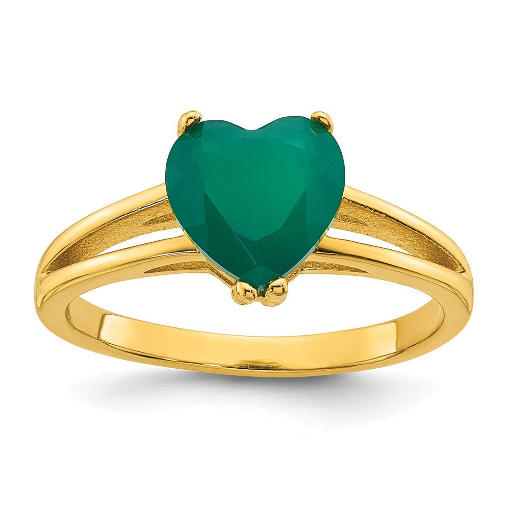 Sterling Silver Gold-tone Green Chalcedony Heart Ring Size 7