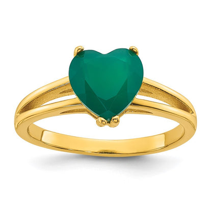 Sterling Silver Gold-tone Green Chalcedony Heart Ring Size 7