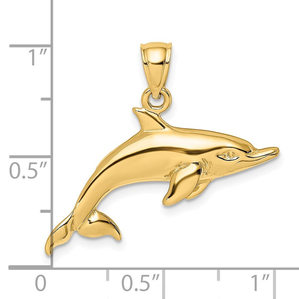 14k Yellow Gold Polished Swimming Dolphin Charm Pendant for Women