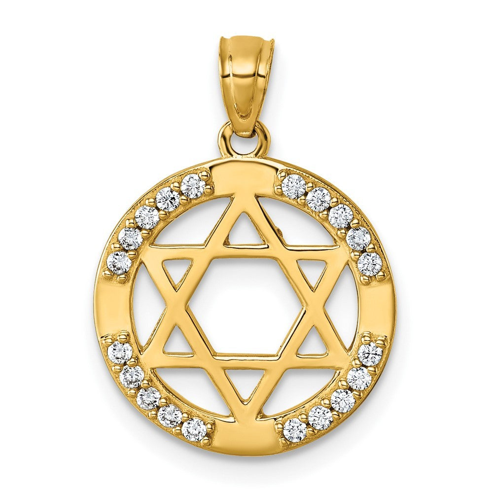 14k Yellow Gold Polished Cubic Zirconia Star of David in Circle Pendant