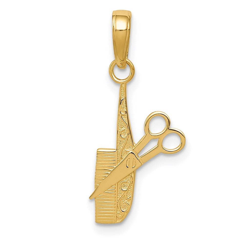 14k Yellow Gold Comb and Scissors Charm Pendant