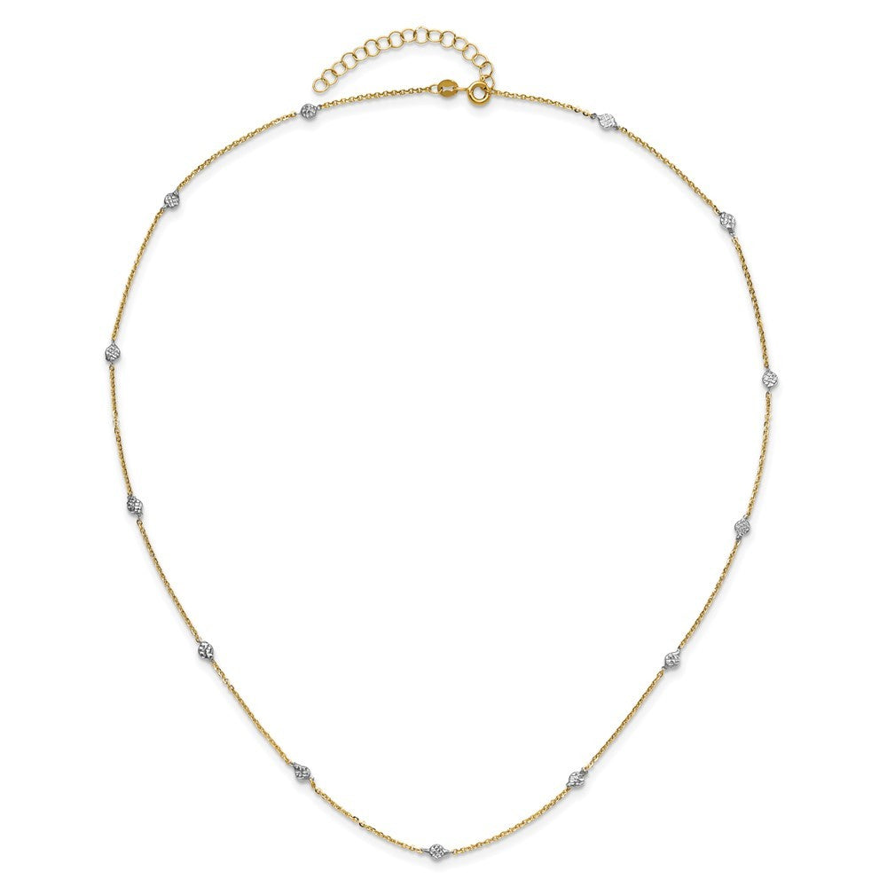 14k Yellow Gold & White Rhodium Polished & Diamond-Cut w/2 in ext Necklace