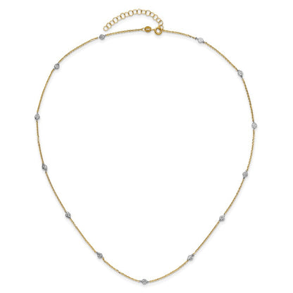 14k Yellow Gold & White Rhodium Polished & Diamond-Cut w/2 in ext Necklace