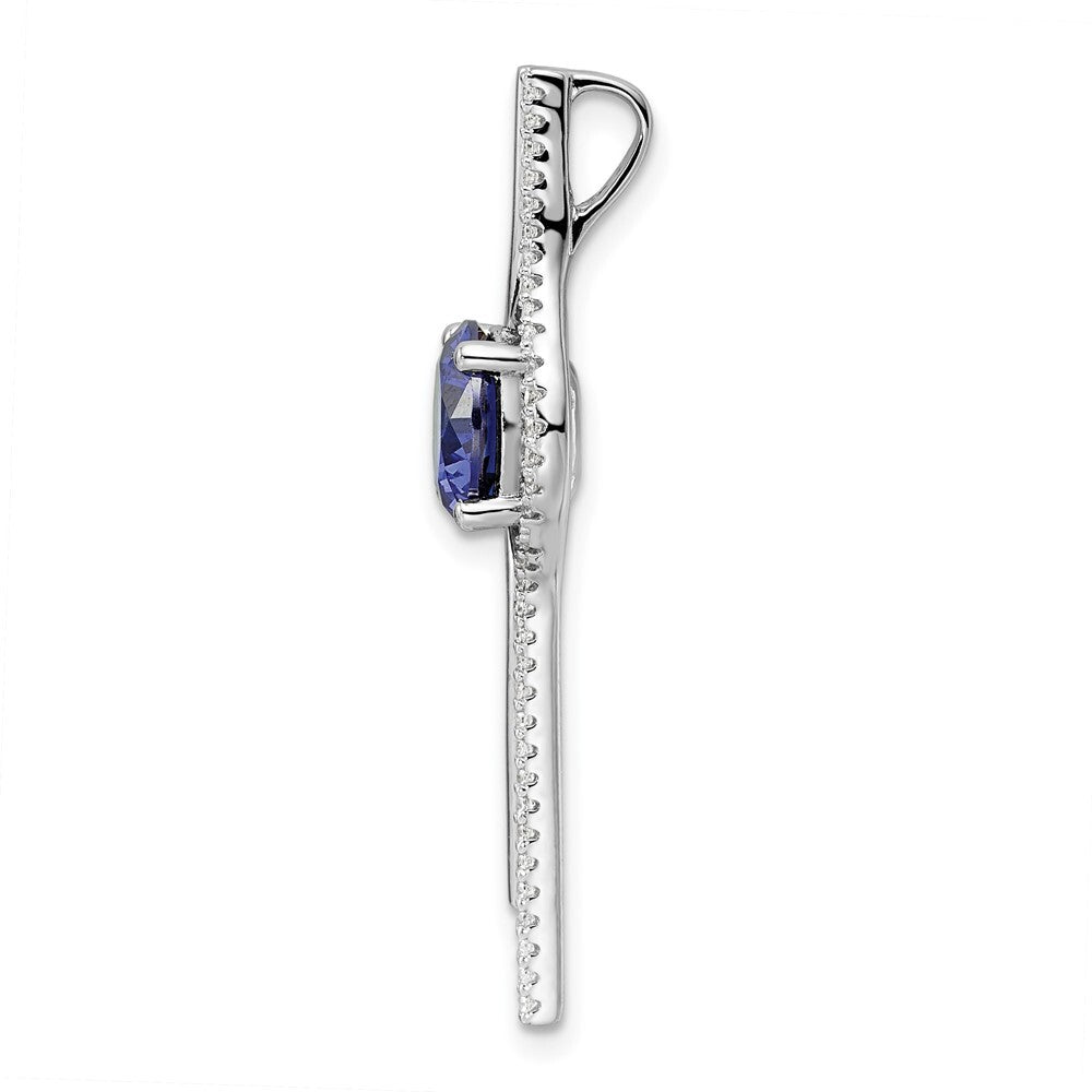 Sterling Silver Rhodium plated Blue & White Cubic Zirconia Slide Pendant