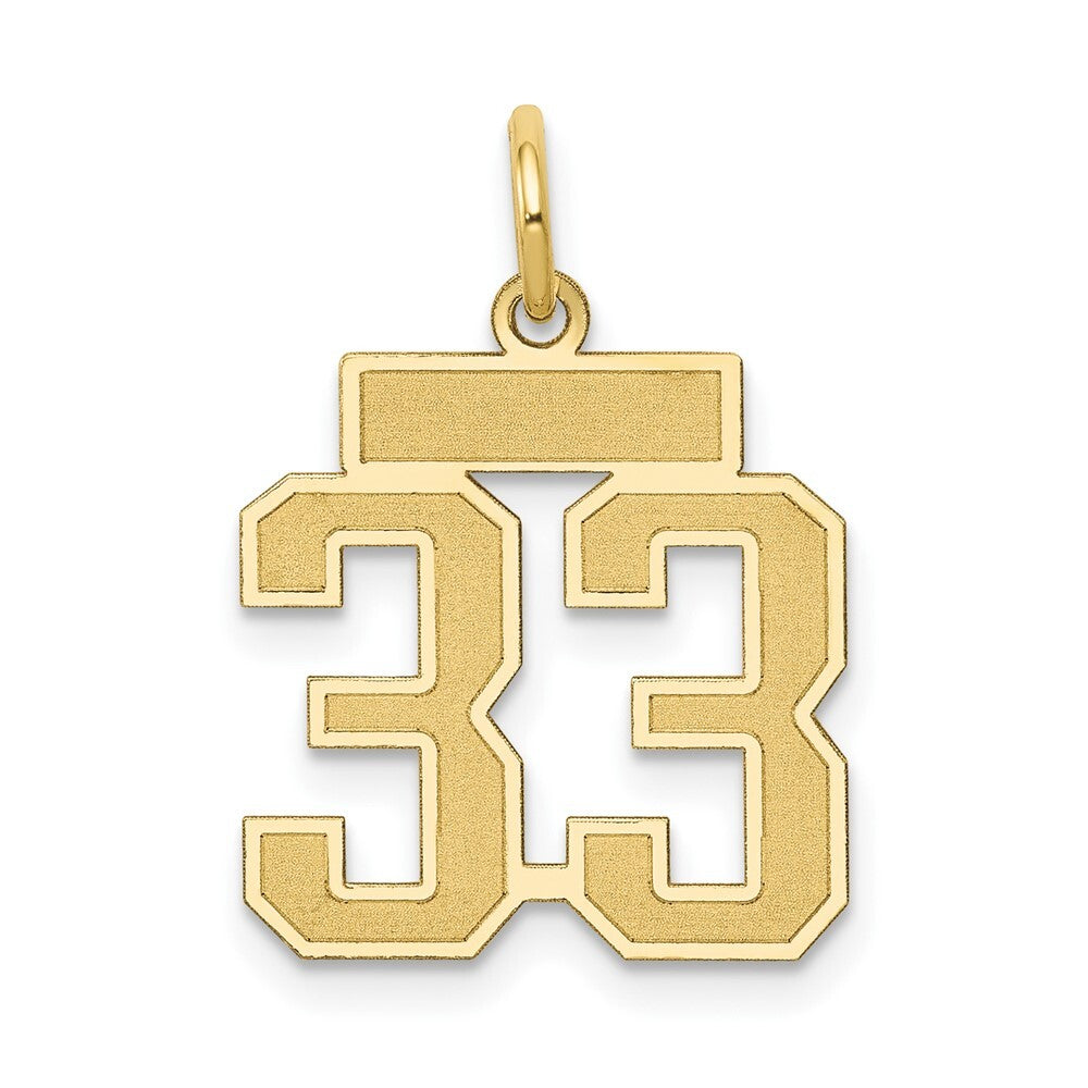 14k Yellow Gold Small Satin Number 33 Charm Pendant for Women