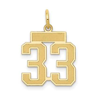 14k Yellow Gold Small Satin Number 33 Charm Pendant for Women