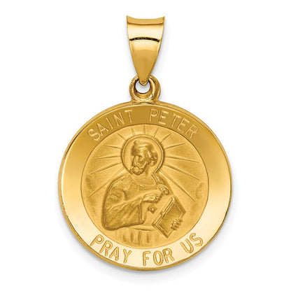 14k Yellow Gold Polished and Satin St Peter Medal Hollow Pendant for Women