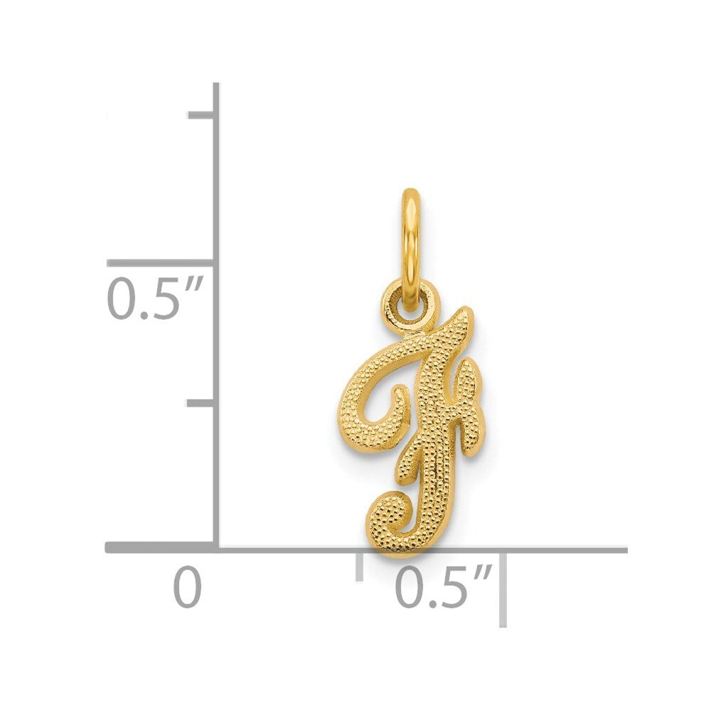 14k Yellow Gold Script Letter F Initial Charm Pendant for Women