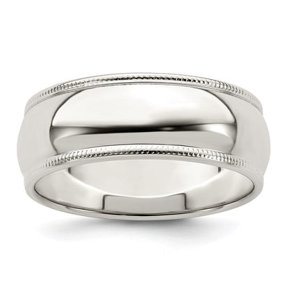 Sterling Silver 7mm Half Round Milgrain Size 5 Band Ring