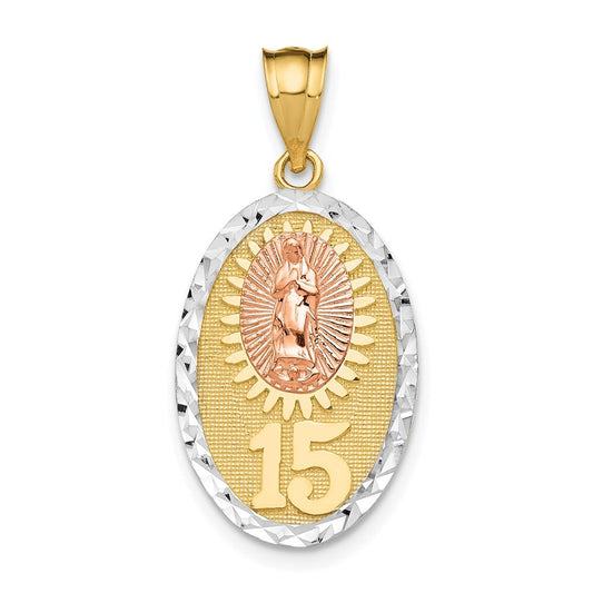 14k Two-tone Gold White Rhodium Lady Guadalupe 15 Pendant for Women