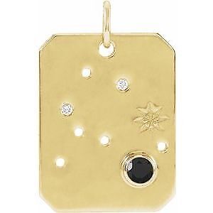 14k Yellow Gold Black Spinel & .01 Diamond Aquarius Constellation Pendant