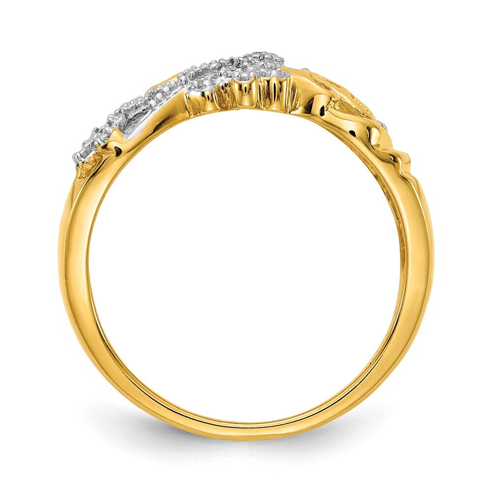 14K Yellow Gold Rhodium Diamond Dragonfly Ring Size 7