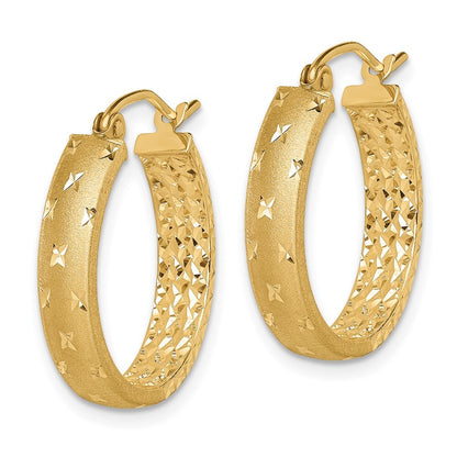 14k Yellow Gold Polished Diamond-cut In/Out Hoop Earrings Gift for Women