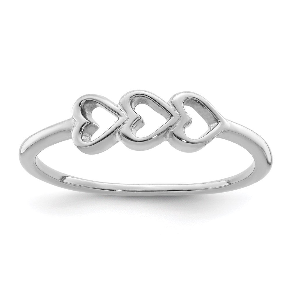 Sterling Silver Rhodium Plated Hearts Ring Size 6
