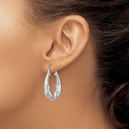 Sterling Silver Rhodium-plated Textured Dolphin Round Hoop Earrings