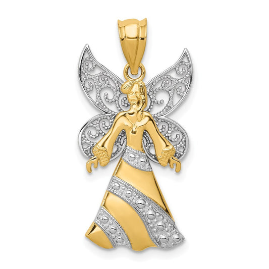 14k Two-tone Gold 14KTwo-tone Rhodium Angel Pendant for Women