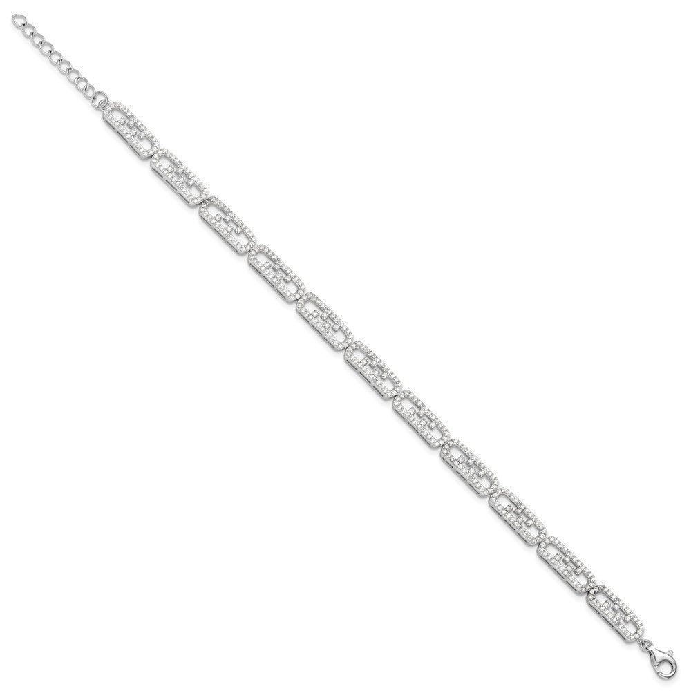 Sterling Silver Rhodium-plated CZ Fancy w/1in ext. Bracelet