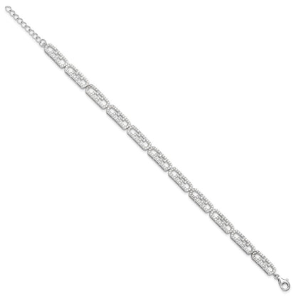 Sterling Silver Rhodium-plated CZ Fancy w/1in ext. Bracelet