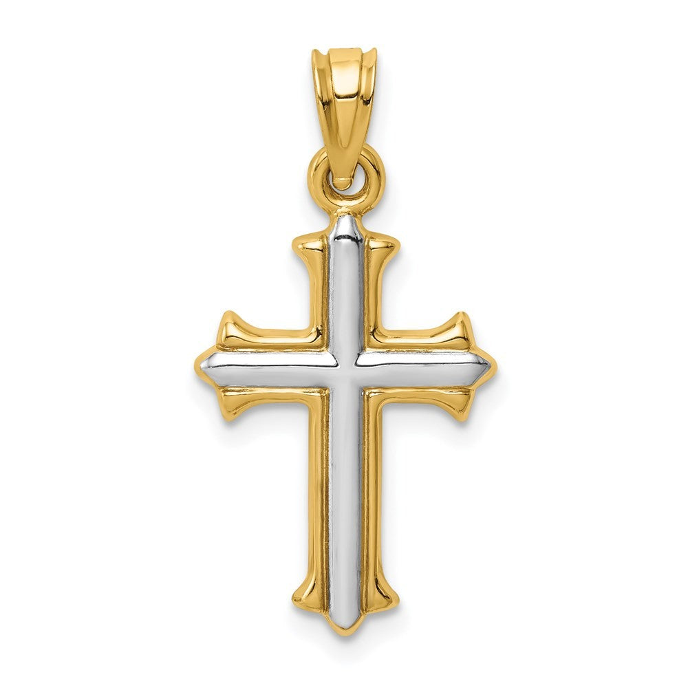 14k Yellow Gold w Rhodium Reversible Hollow Cross Pendant